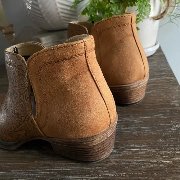 Roper Ava Embossed Snip Toe Western Ankle Boots Booties Womens 7 Tan Brown - Picture 5 of 10
